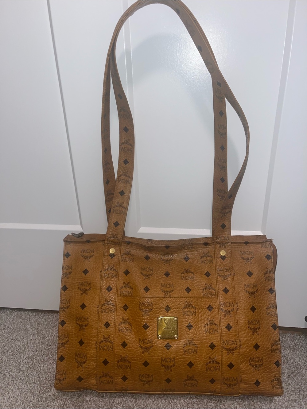 MCM Leather Iconic Cognac & Black Visetos Motif Shoulder Crossbody Bag - Picture 2 of 14